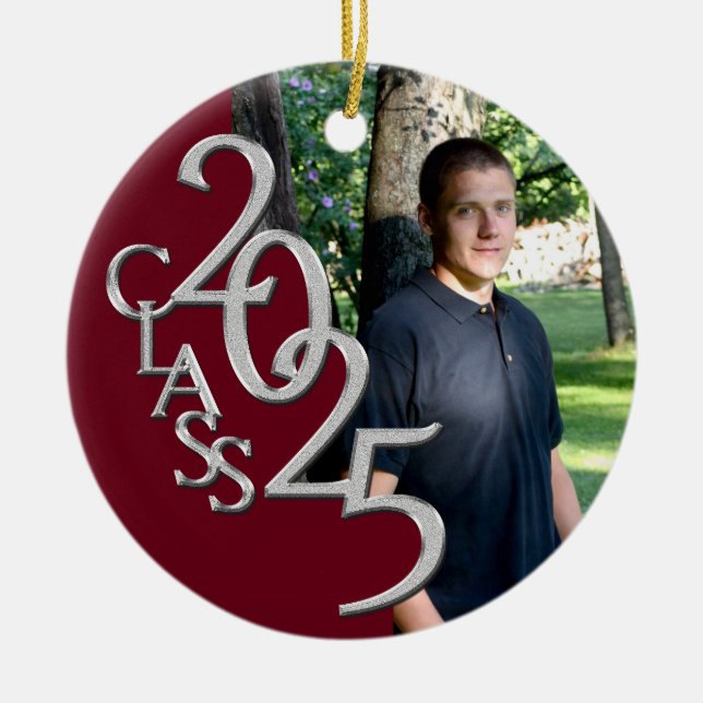 Classic Burgundy 2025 Graduate Photo Ceramic Ornament (Front)