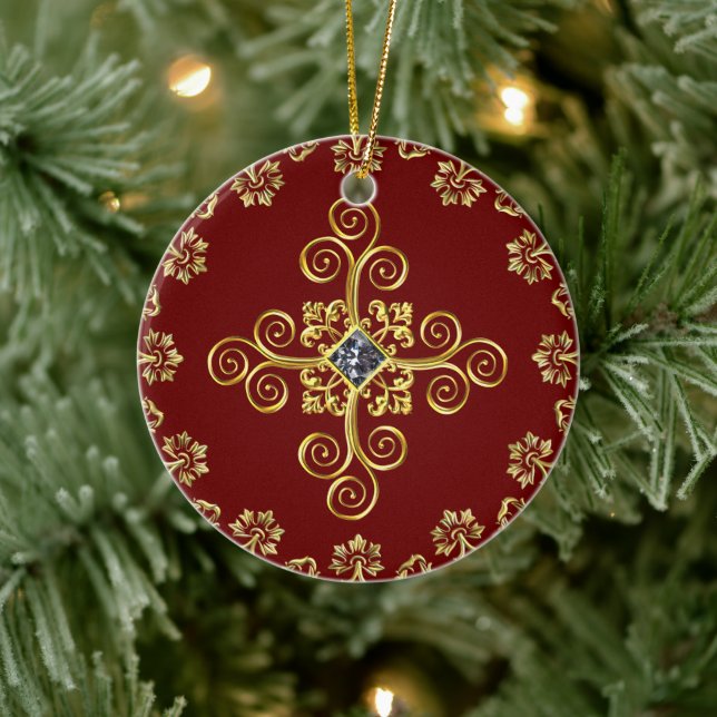 Classic Burgundy and Gold Ceramic Ornament (Tree)