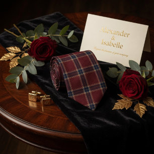 Classic Burgundy and Navy Blue Tartan Plaid  Tie