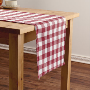 Classic Burgundy and White Gingham Check Pattern Short Table Runner