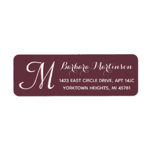 Classic Burgundy Blanc Personnalisé Monogramme Adr