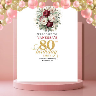 Classic Burgundy Blush 80th Birthday Tapestry