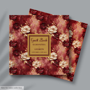 Classic Burgundy Blush Gold Boho Wedding  Guest Book
