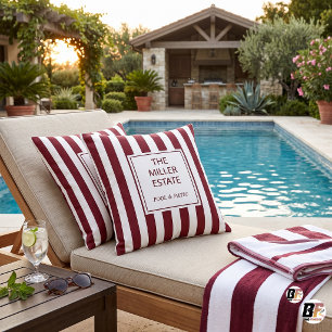 Classic Burgundy Cabana Stripe Custom Family Estat Throw Pillow