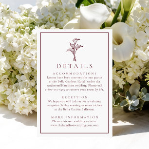 Classic Burgundy Calla Lily Wedding Details Enclosure Card