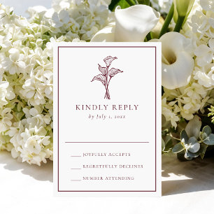 Classic Burgundy Calla Lily Wedding RSVP Card
