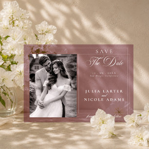 Classic Burgundy Calligraphy Photo Save The Date Acrylic Invitations