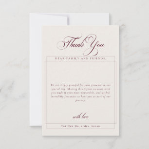 Classic Burgundy Calligraphy Simple Photo Thanks Invitation