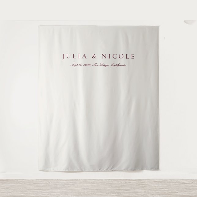 Classic Burgundy Calligraphy Wedding Backdrops Tapestry (Front)
