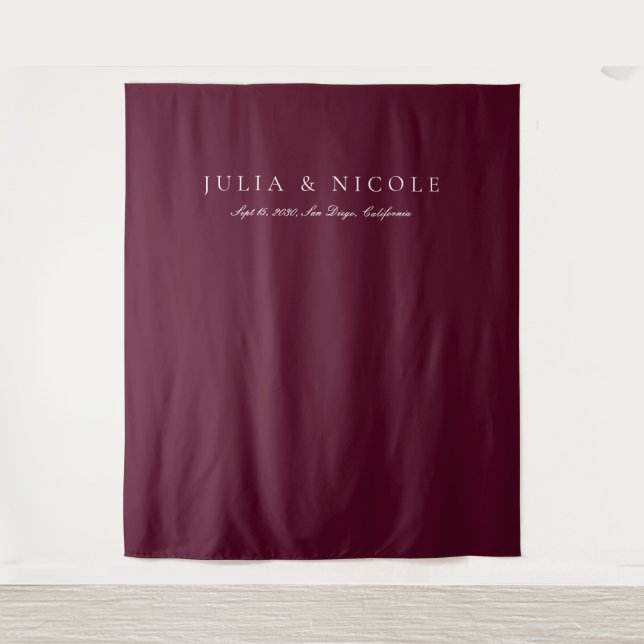 Classic Burgundy Calligraphy Wedding Backdrops Tapestry (Front)