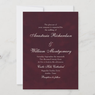 Classic Burgundy Deep Traditional Script Wedding Invitation
