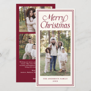 Classic Burgundy Double Border 3 Photo Christmas Holiday Card