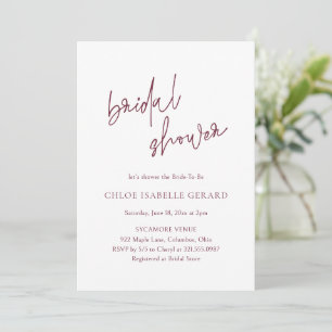 Classic Burgundy Elegant Bridal Shower Invitation