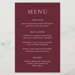 Classic Burgundy Elegant Budget Wedding Menu
