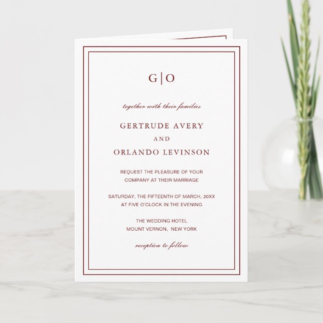 Classic Burgundy Elegant Wedding Invitation (Front)
