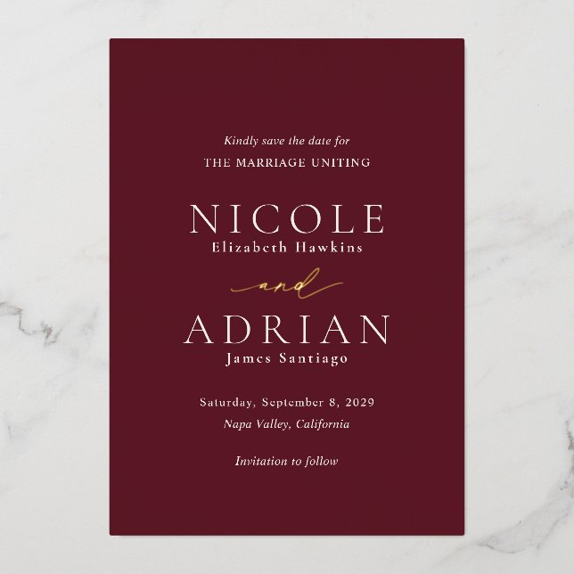 Classic Burgundy Elegant Wedding Save the Date (Front)