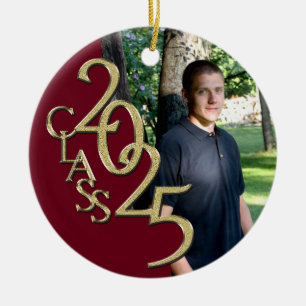 Classic Burgundy Gold 2025 Graduate Photo Ceramic Ornament