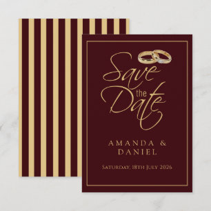 Classic Burgundy Gold Ring Diamond Stripes Wedding Save The Date