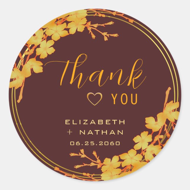Classic Burgundy & Gold Wedding Thank You Classic Round Sticker (Front)