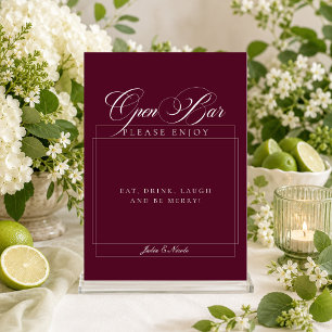 Classic Burgundy Ivory Calligraphy Open Bar Sign Invitation