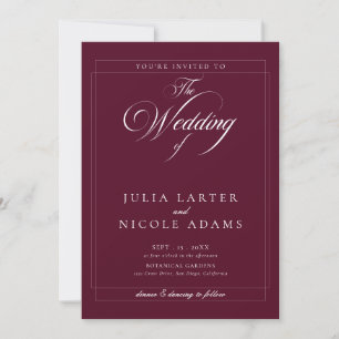 Classic Burgundy Ivory Calligraphy Photo Wedding Invitation