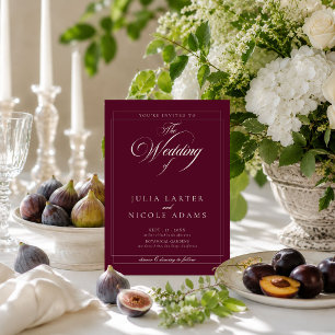 Classic Burgundy Ivory Calligraphy Photo Wedding Invitation