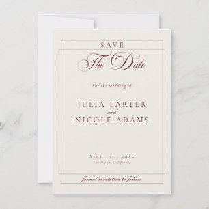 Classic Burgundy Ivory Calligraphy Photo Wedding Save The Date