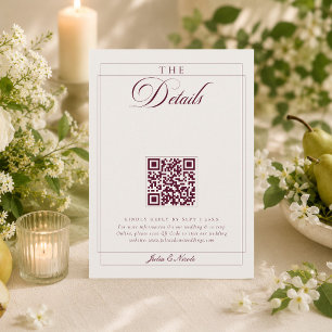Classic Burgundy Ivory Calligraphy QR Code Details Enclosure Card