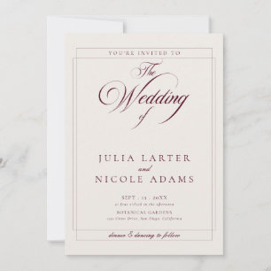 Classic Burgundy Ivory Calligraphy QR Wedding Invitation