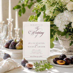Classic Burgundy Ivory Calligraphy QR Wedding Invitation