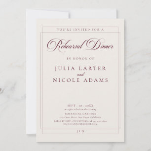 Classic Burgundy Ivory Calligraphy RehearsalDinner Invitation