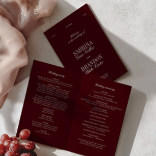 Classic Burgundy & Ivory Modern Wedding Program