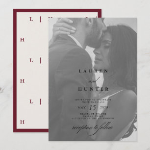 Classic Burgundy Ivory Photo Editorial Minimalist Invitation