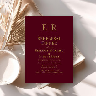 Classic Burgundy Monogram Rehearsal Dinner Invitation