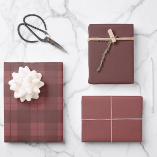 Classic Burgundy Plaid Pattern with Matching Shade Wrapping Paper Sheet