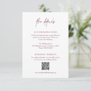 Classic Burgundy QR Code Elegant Wedding Enclosure Card
