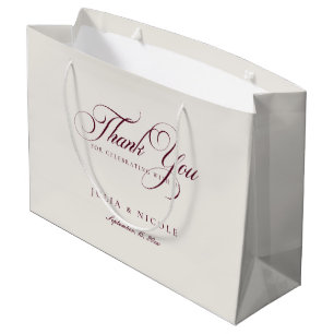 Classic Burgundy Red Ivory Wedding Welcome Wine Large Gift Bag
