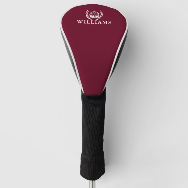 Classic Burgundy Red Personalized Name Monogram Golf Head Cover (Front)
