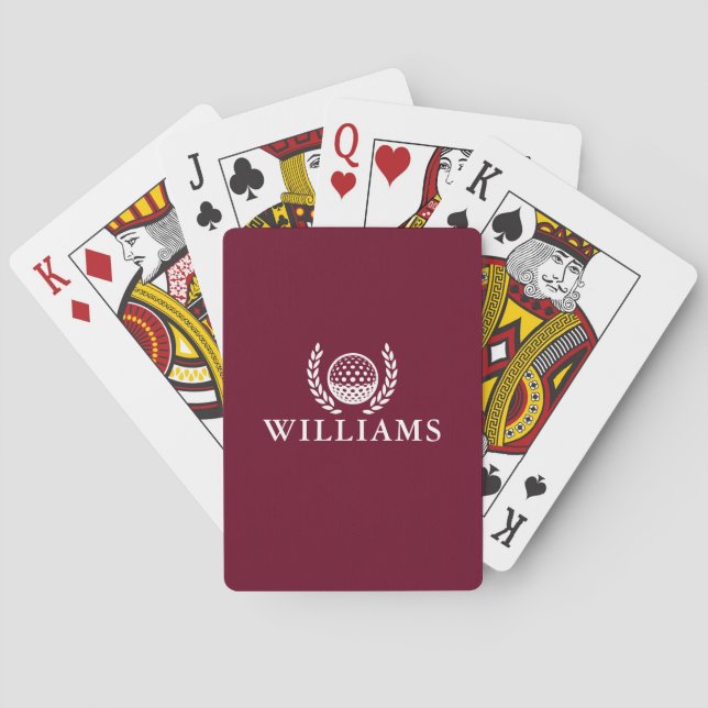 Classic Burgundy Red Personalized Name Monogram Playing Cards (Back)