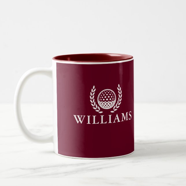 Classic Burgundy Red Personalized Name Monogram Two-Tone Coffee Mug (Left)