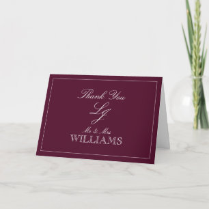 Classic Burgundy Script Monogram Photo Thank You Card
