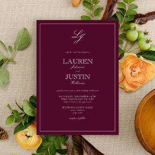 Classic Burgundy Script Monogram Wedding Invitation
