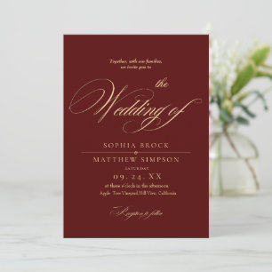 Classic Burgundy Script Wedding Invitation