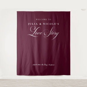 Classic Burgundy Wedding Welcome Backdrops Banner Tapestry