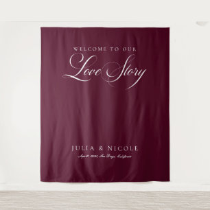 Classic Burgundy Wedding Welcome Backdrops Banner Tapestry