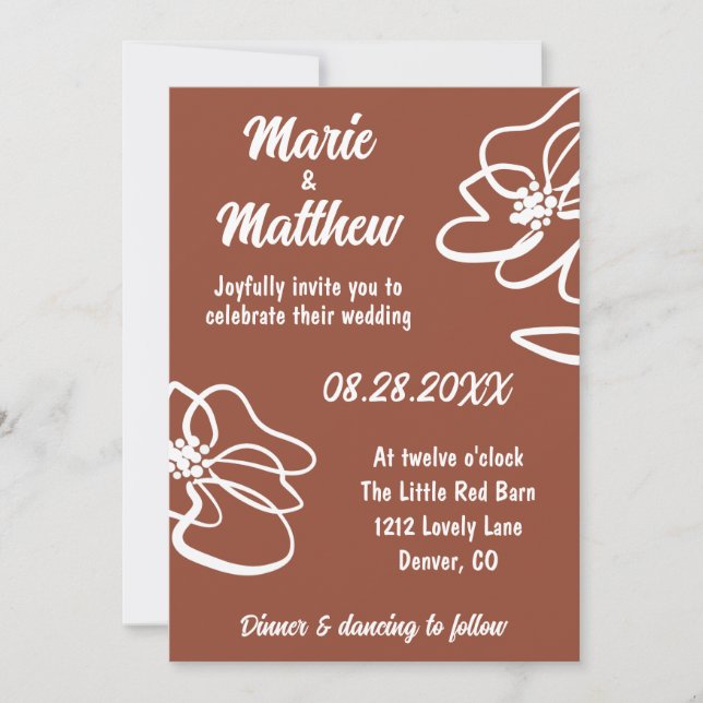 Classic Burnt Orange Floral Wedding Invitation (Devant)