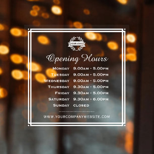 Classic Business Hours Sign Logo White Clear