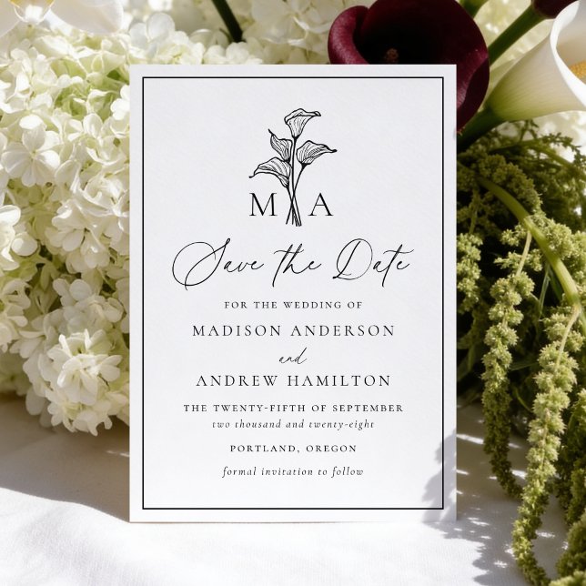 Classic Calla Lily Monogram Wedding Save The Date (Creator Uploaded)