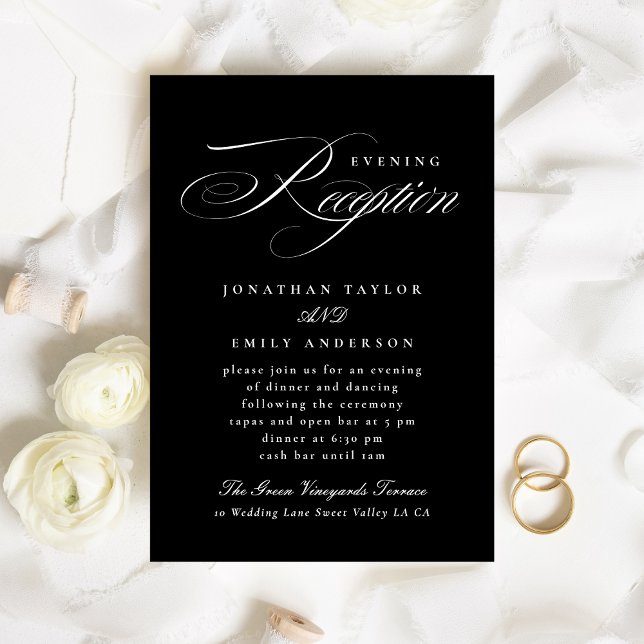 Classic Calligraphy Black Tie Wedding Reception Enclosure Card (Creator Uploaded)