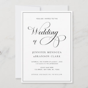 Classic Calligraphy Black White All in One Wedding Invitation